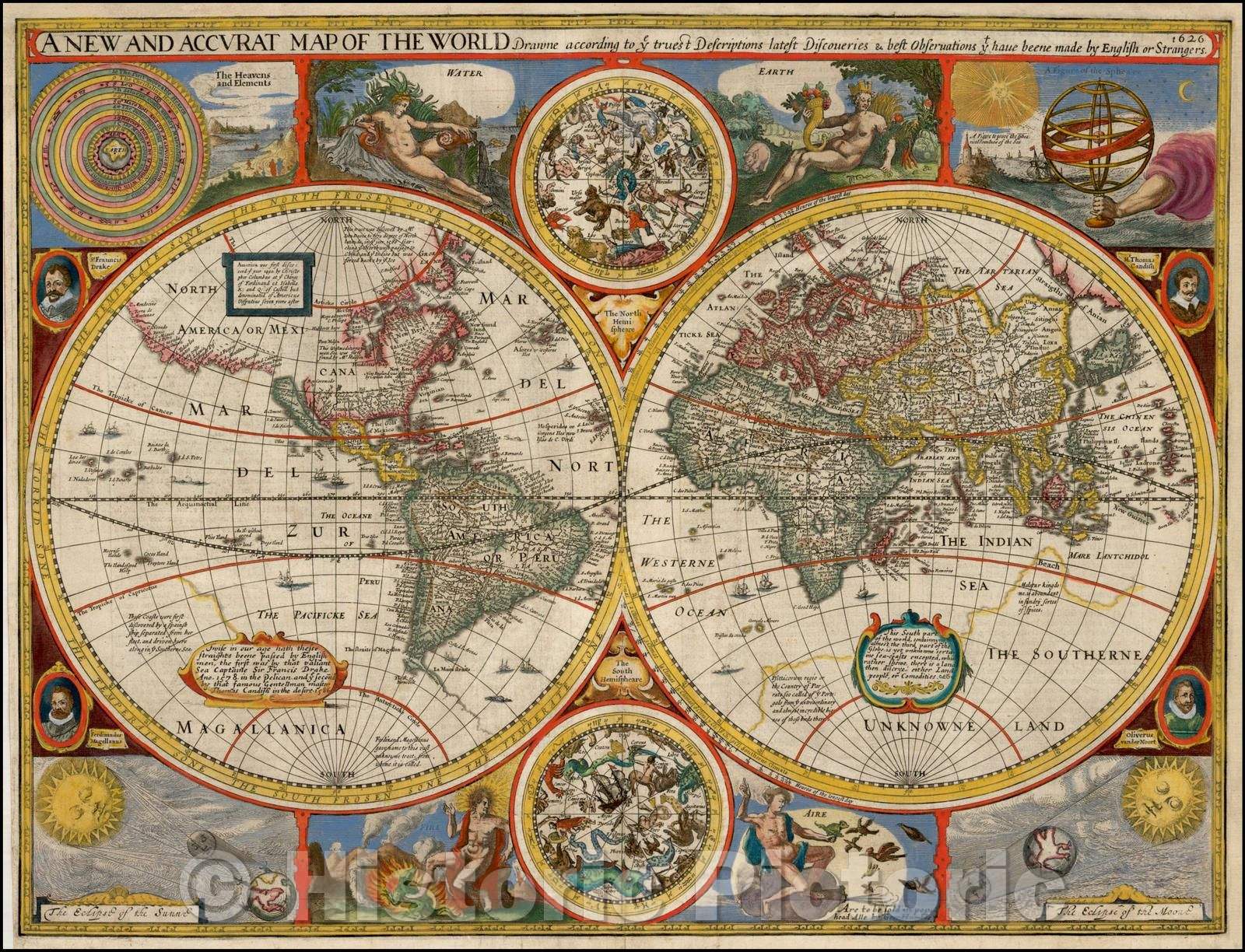 Historic Map - A New and Accurat Map of the World Drawne, 1626, John Speed - Vintage Wall Art