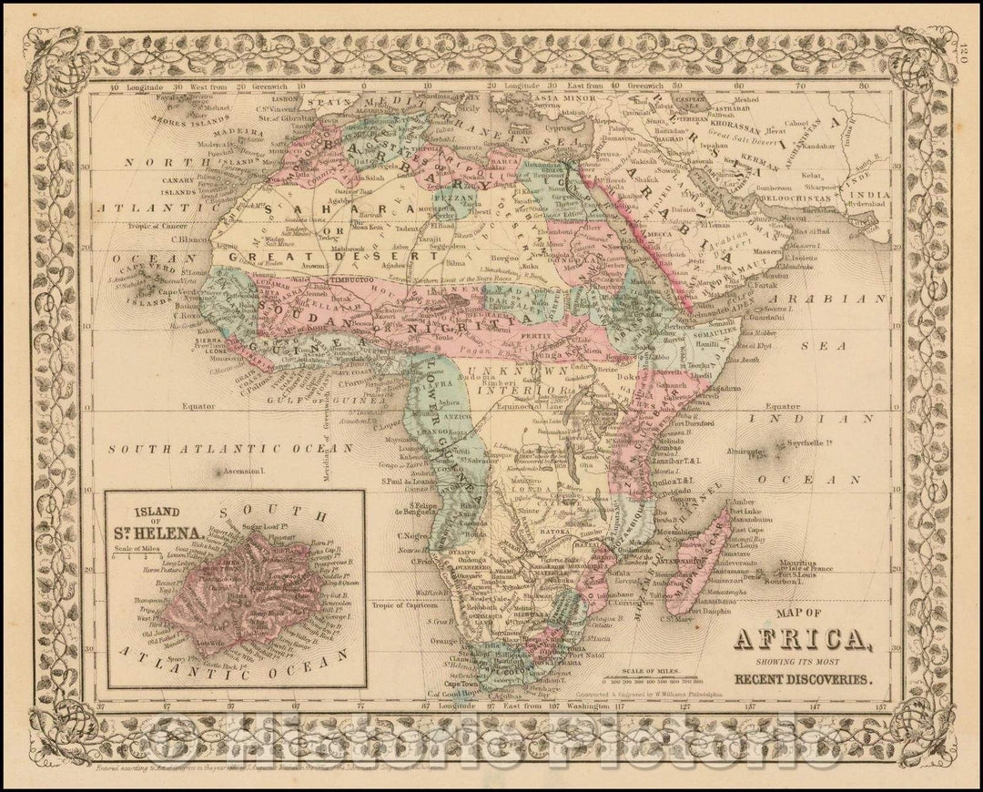 Historic Map - Map of Africa showing Its Most Recent Discoveries, 1880, Samuel Augustus Mitchell Jr. v1