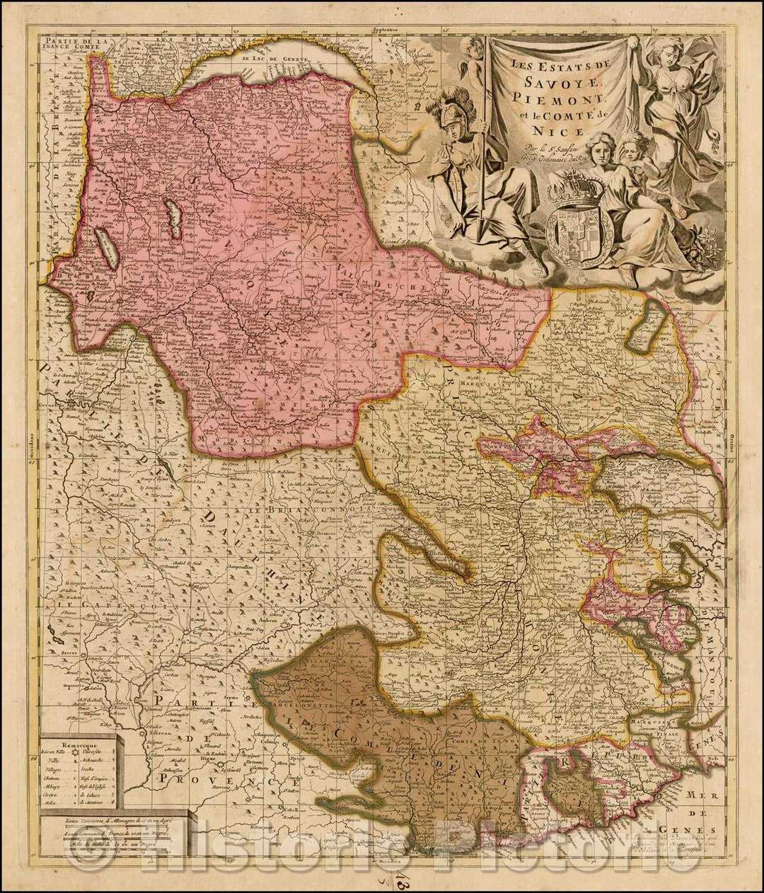 Historic Map - Savoy, France and Piemonte, Italy, Les Est/The Duchy of Savoy, 1710, Nicolas Sanson - Vintage Wall Art