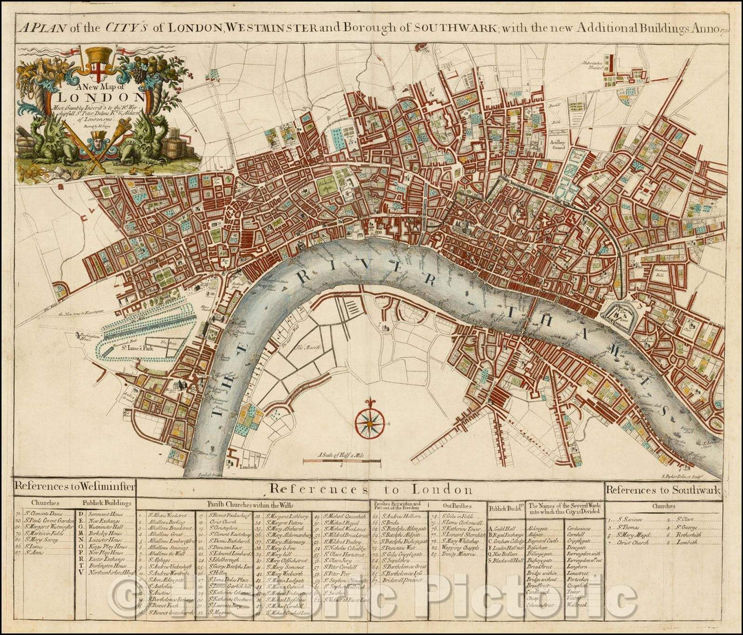 Historic Map - A Plan of the City's Of London, Westminser and Borough of Southwark; with the new Additional Buildings, 1721, John Senex v2