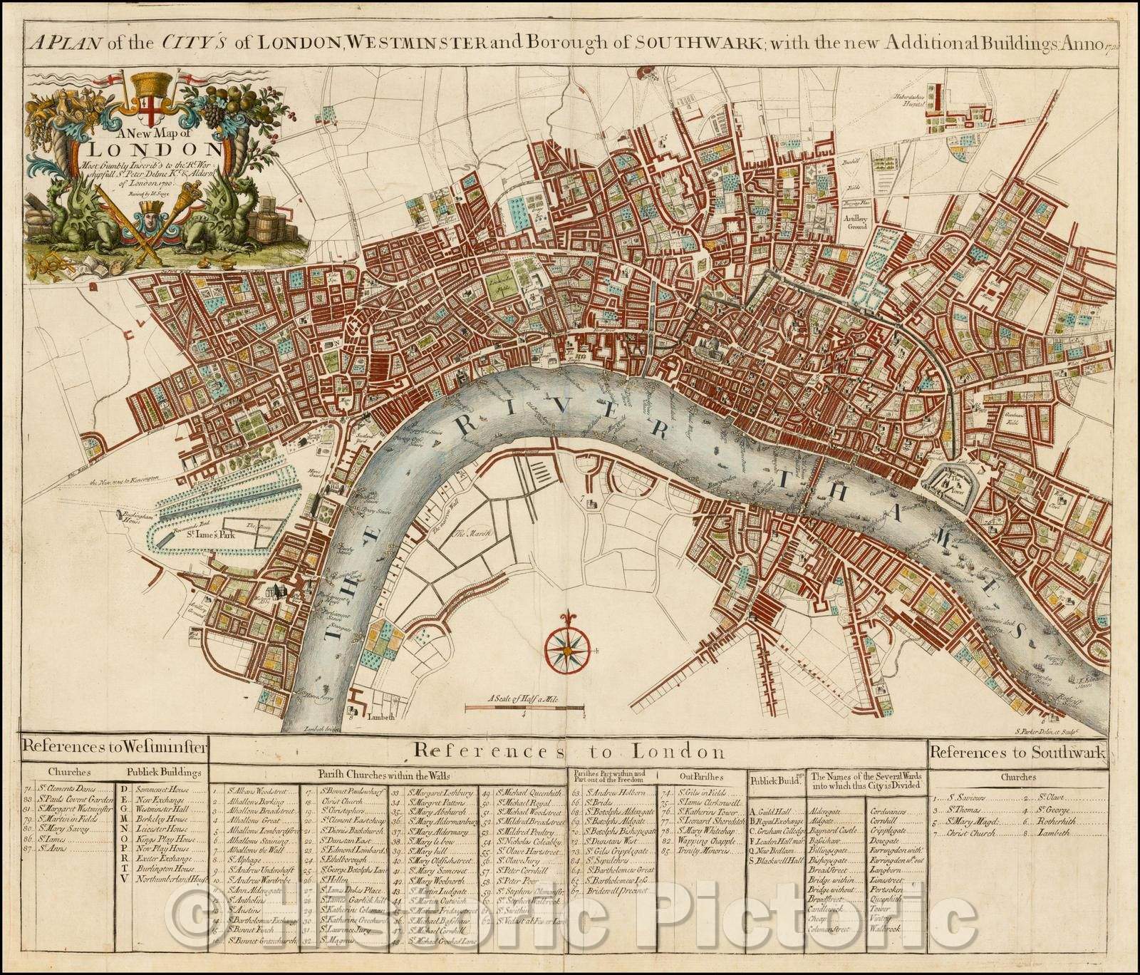 Historic Map - A Plan of the City's Of London, Westminser and Borough of Southwark; with the new Additional Buildings, 1721, John Senex v2