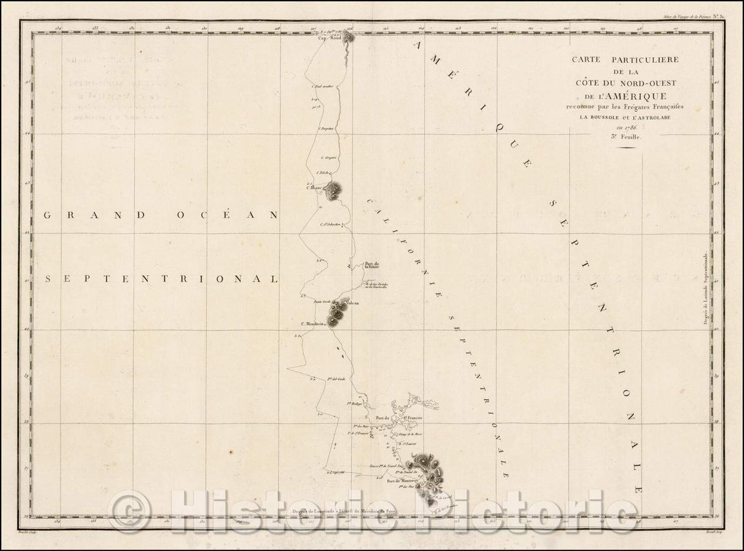 Historic Map - [Northern California and Oregon] Carte Particuliere de la Cote/North America, North American Wall Map, 1797, Jean Francois Galaup de La Perouse - Vintage Wall Art