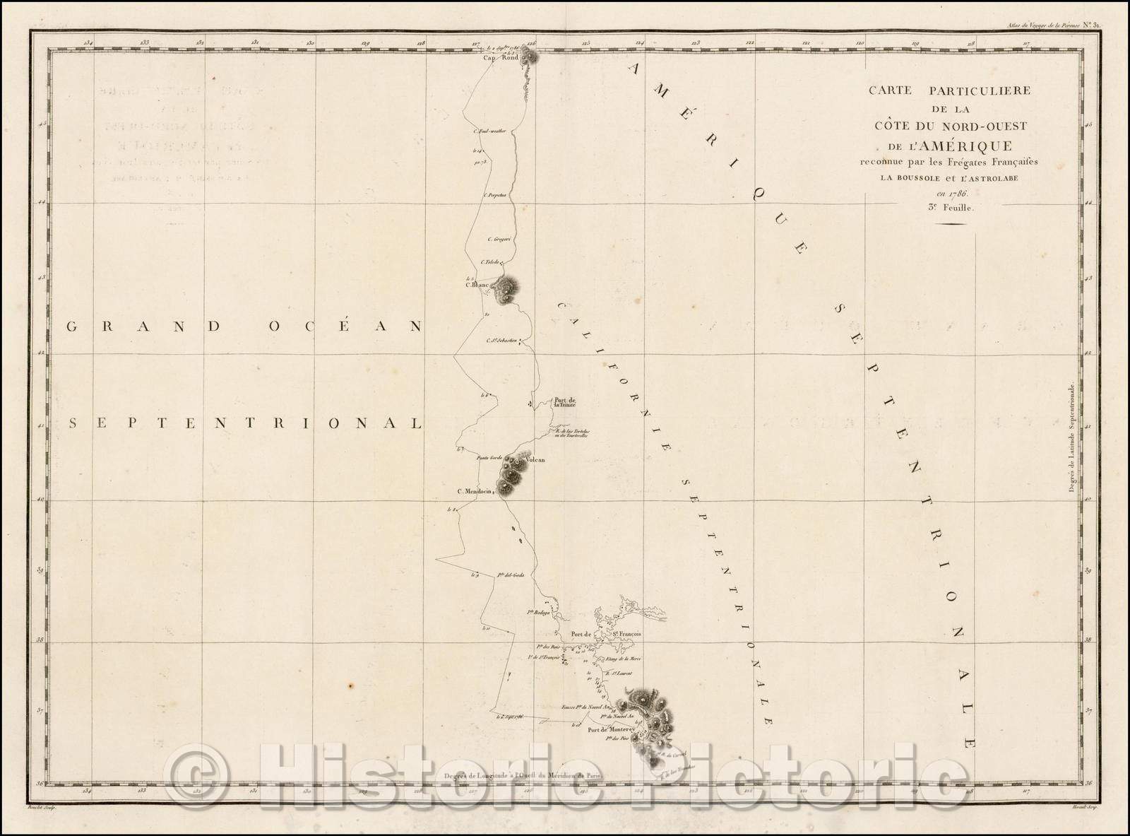 Historic Map - [Northern California and Oregon] Carte Particuliere de la Cote/North America, North American Wall Map, 1797, Jean Francois Galaup de La Perouse - Vintage Wall Art