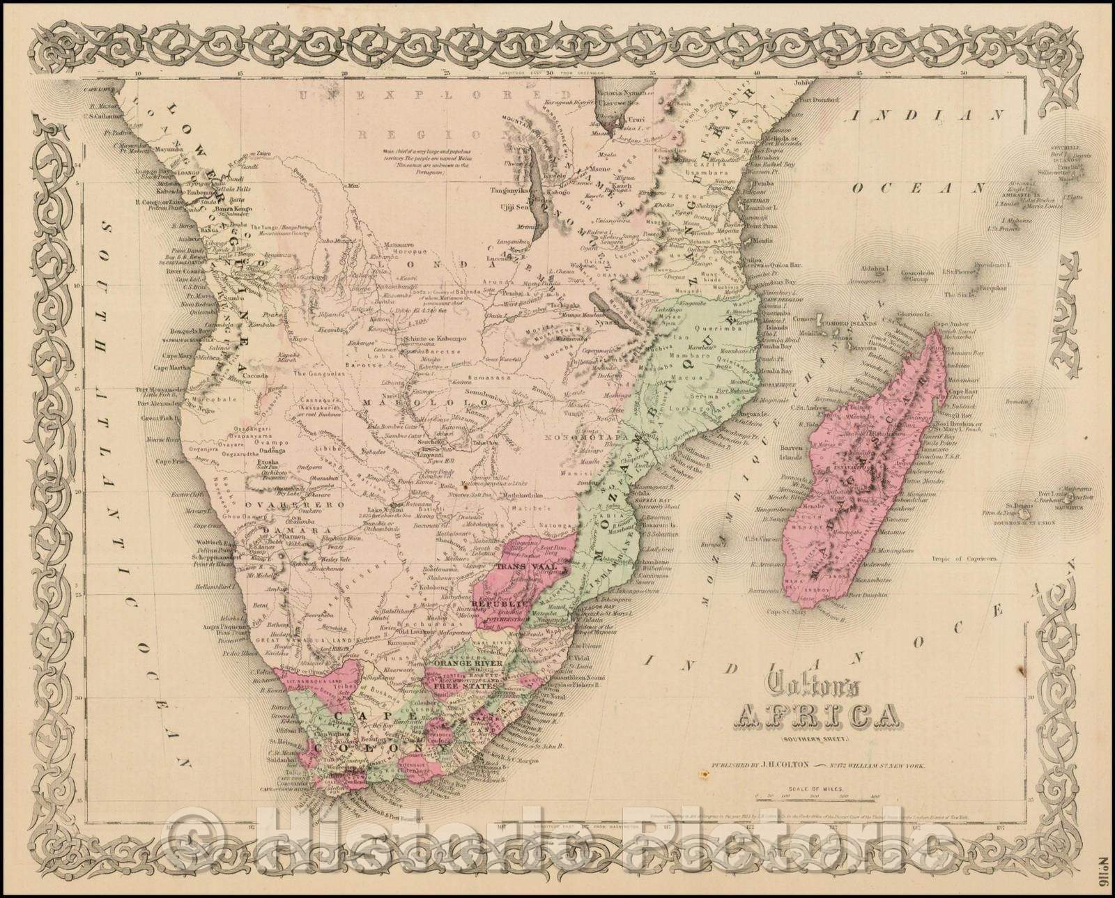 Historic Map - Africa [Southern Sheet], 1876, G.W. & C.B. Colton - Vintage Wall Art