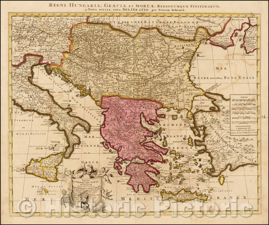 Historic Map - Estats de L'Empire des Turqs en Europe, Subdivisee Suivant l'Ac/Map of the Turkish Empire in Europe and the Eastern Mediterranean, 1700 - Vintage Wall Art