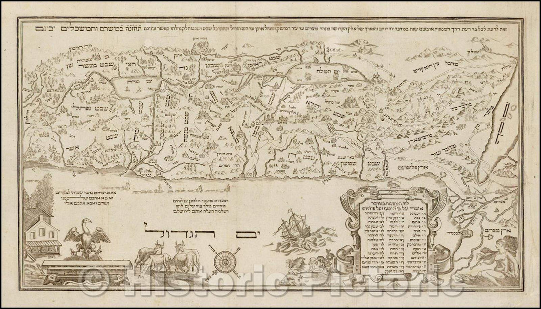 Historic Map - Holy Land, Amsterdam Haggadah Map, 1695, Abraham Bar Yaaqov v2