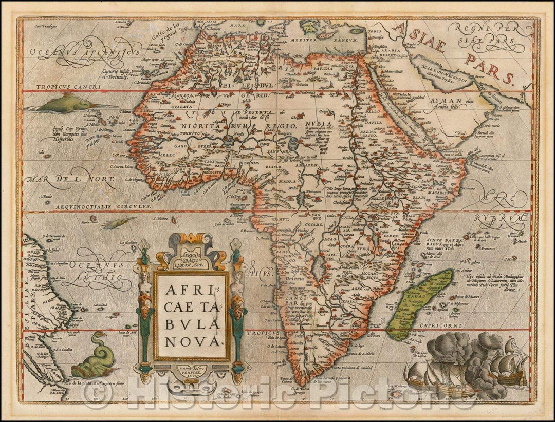 Historic Map - Africae Tabula Nova, 1598, Abraham Ortelius - Vintage Wall Art