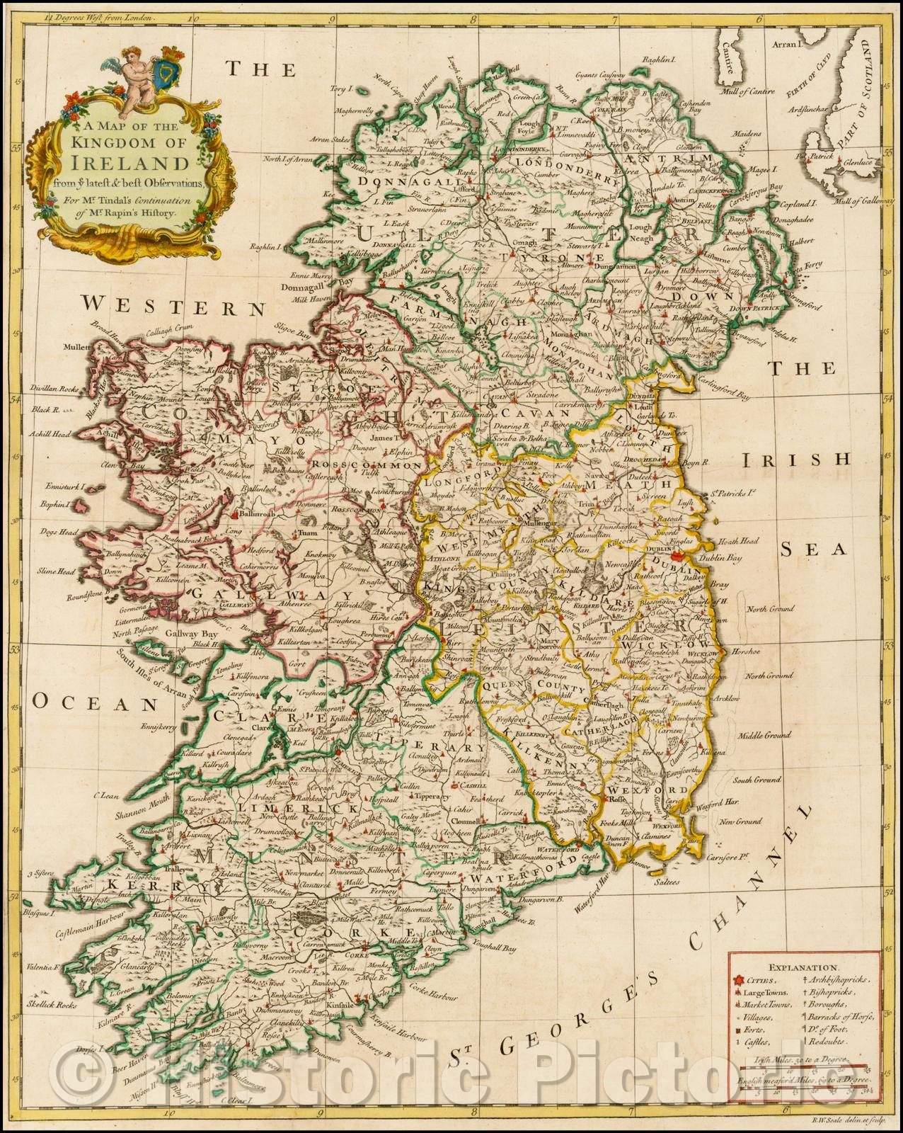 Historic Map - Kingdom of Ireland from ye latest & best Observations, 1732, Richard William Seale - Vintage Wall Art