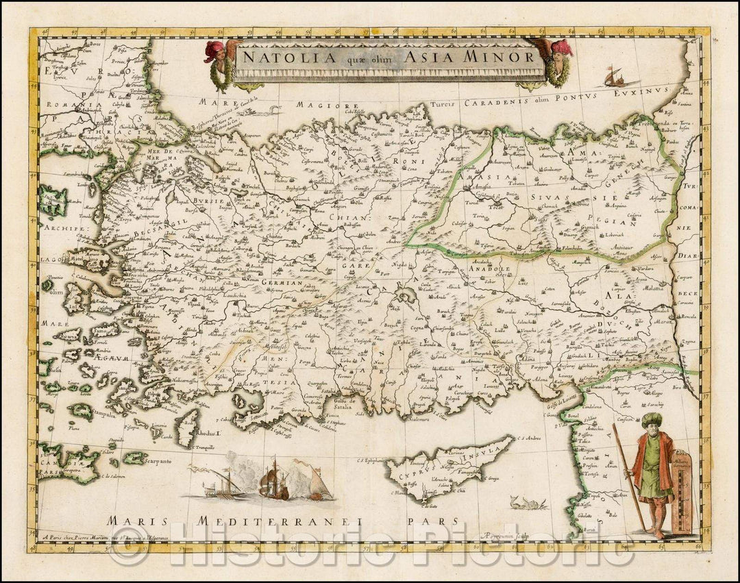 Historic Map - Natolia quae olim Asia Minor/Blaeu's Map of Asia Minor, showing Turkey, Cyprus and the Islands in the Aegean, 1658, Pierre Mariette - Vintage Wall Art