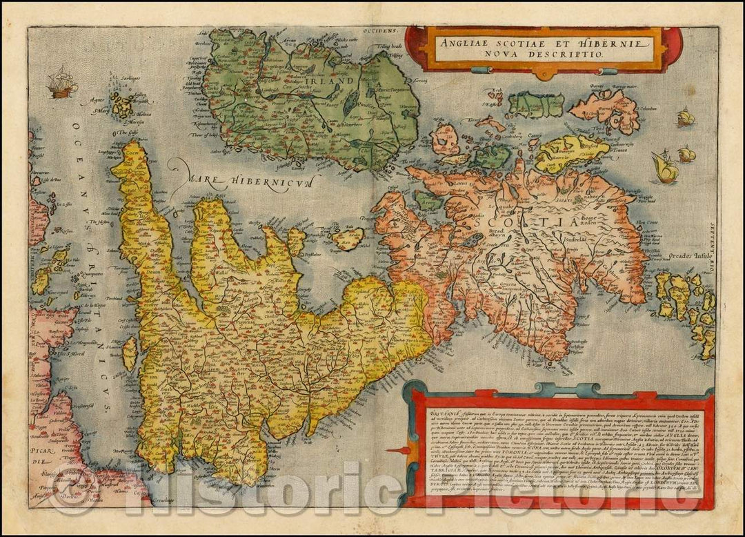 Historic Map - Angliae Scotiae et Hibernie Nova Descriptio/England, Scotland and Ireland, Nova, 1593, Cornelis de Jode - Vintage Wall Art