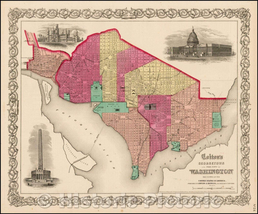 Historic Map - Colton's Georgetown and The City of Washington, The Capital of the United States of America, 1859, G.W. & C.B. Colton - Vintage Wall Art