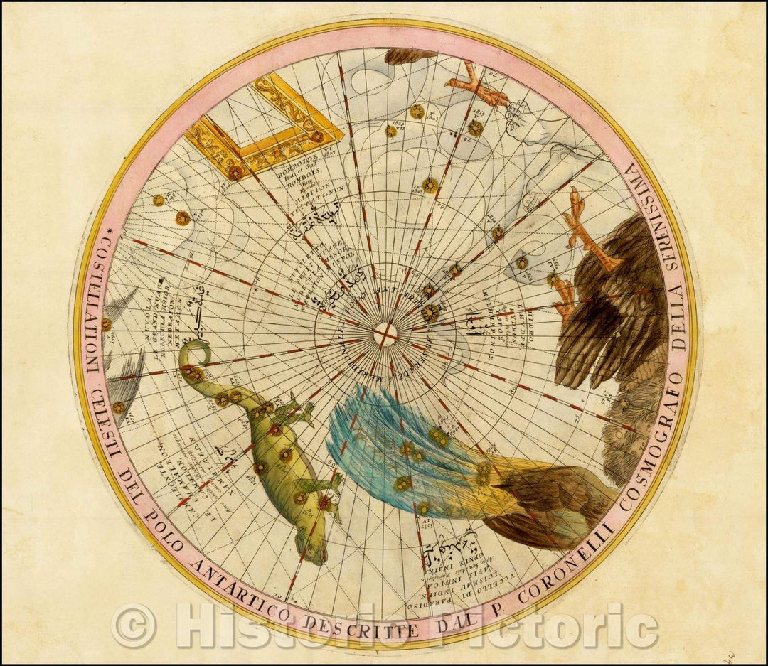 Historic Map - Constellations Celestial Pole Antarctic/Costellationi Celesti Del Polo Antartico Descritte Dal P. Coronelli Cosmog, 1690 - Vintage Wall Art