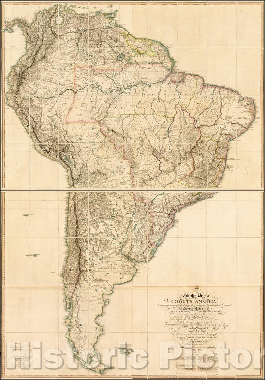 Historic Map - Colombia Prima or South America, in which has been Attempted to Delineate the Extent of our Knowledge, 1807, William Faden - Vintage Wall Art