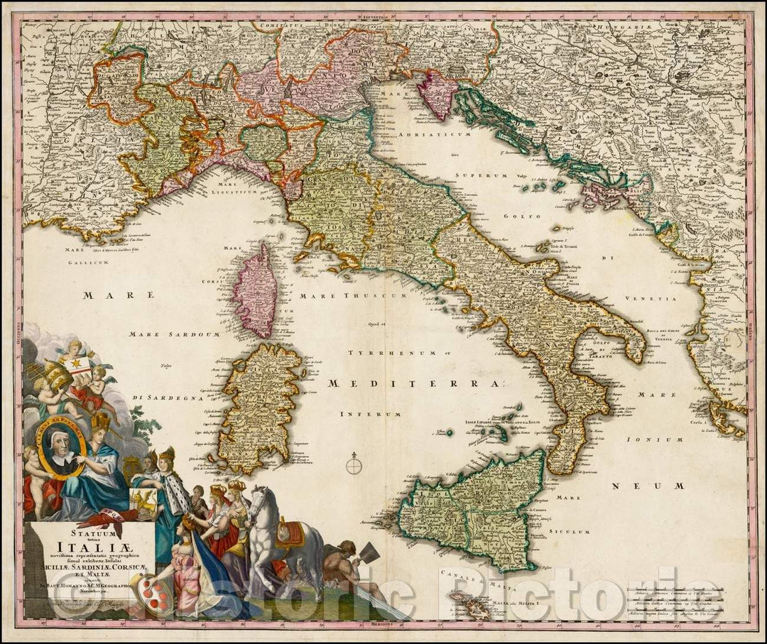 Historic Map - Statuum totius Italiae novissima repreaesentatio geographica simul exhibens Insuals Siciliae :: Italy, Malta, Sicily, Corsica and Sardinia, 1730 - Vintage Wall Art