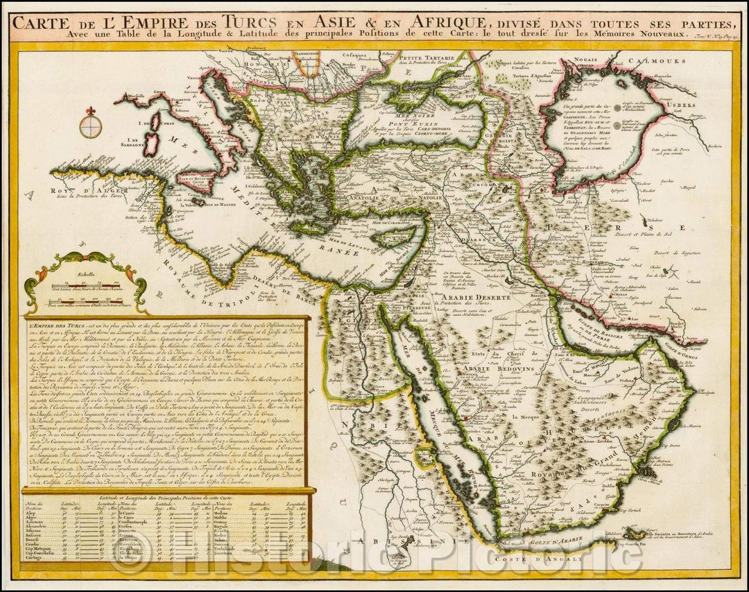 Historic Map - Carte De L'Empire Des Turcs En Asie & En Afrique, divise dans toutes :: centered on Cyprus and Asia Minor, Mediterranean, Caspian and Persia, 1710 - Vintage Wall Art