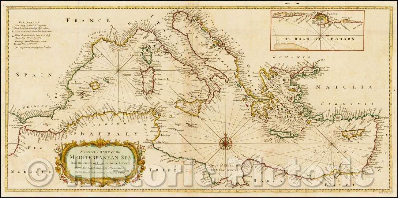 Historic Map - A correct Chart of the Mediterranean Sea, from the Straits of Gibraltar to the Levant; From the latest and best Observations, 1746 v2