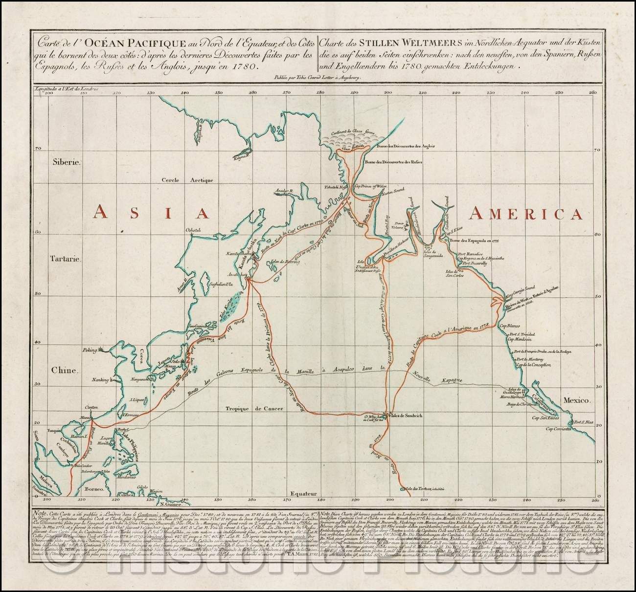 Historic Map - Carte de l'Ocean Pacifique au Nord de l'Equateur d'Apres les dernieres/Map of the Northern Pacific and coasts of Asia & America, 1781 - Vintage Wall Art