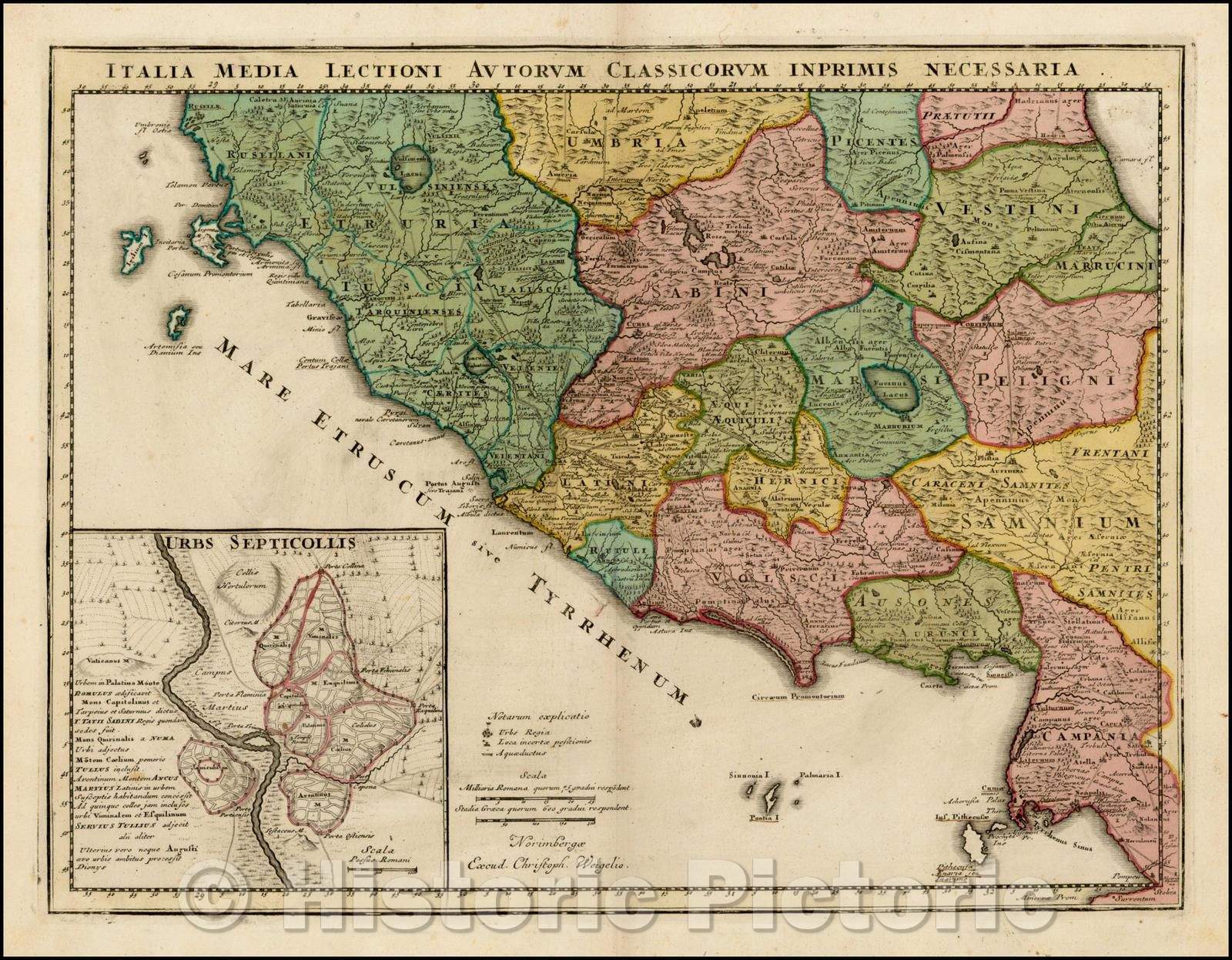 Historic Map - Italia Medi Lectioni Autorum Classicorum Inprimis Necessaria/Map of Central Italy in the Etruscan era, 1718, Christopher Weigel - Vintage Wall Art