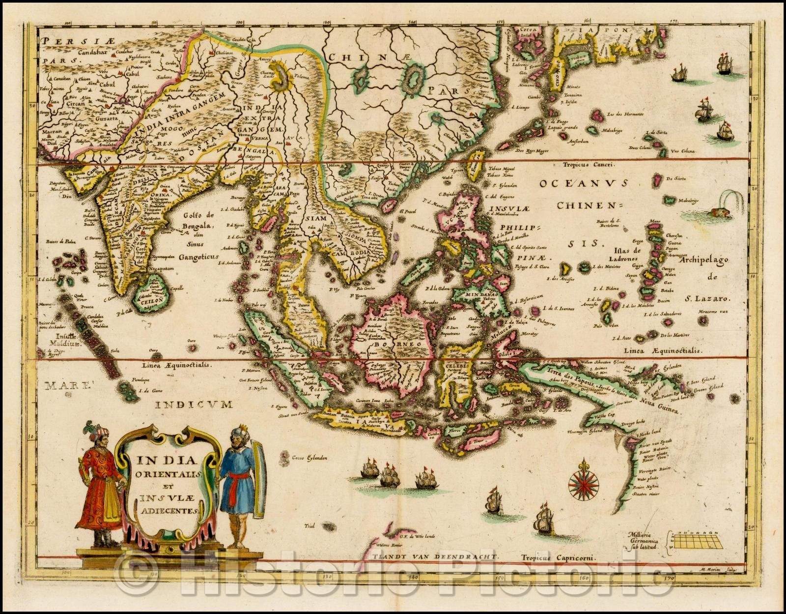 Historic Map - India Orientalis et Insulae Adiecentes/Map of Southeast Asia, China, India, the Philippines and western Oceana, 1638, Matthaus Merian - Vintage Wall Art