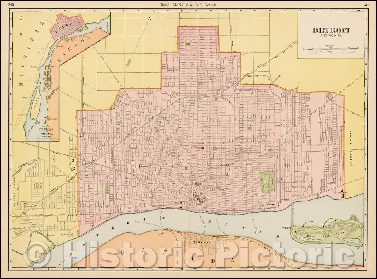 Historic Map - Map of Detroit and Vicinity, 1902, Rand McNally & Company - Vintage Wall Art