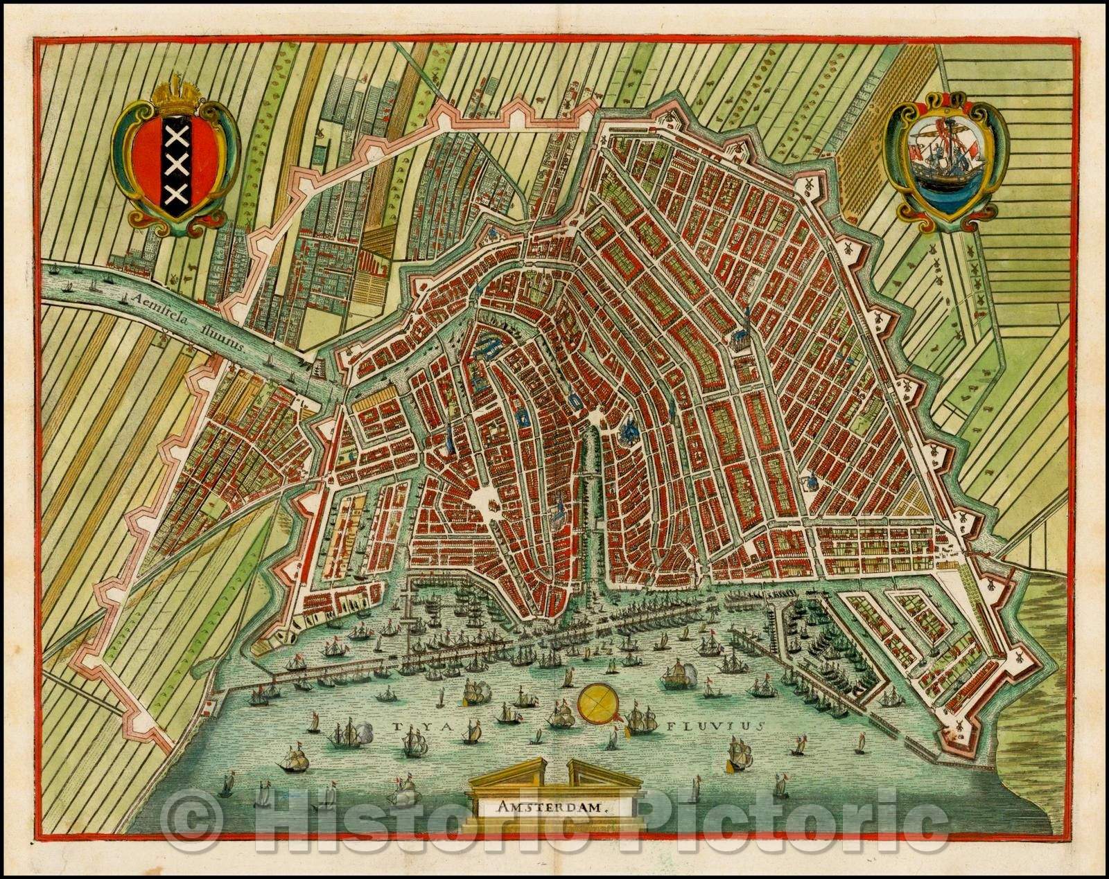 Historic Map - Amsterdam, Netherlands, 1636, Matthaus Merian v2