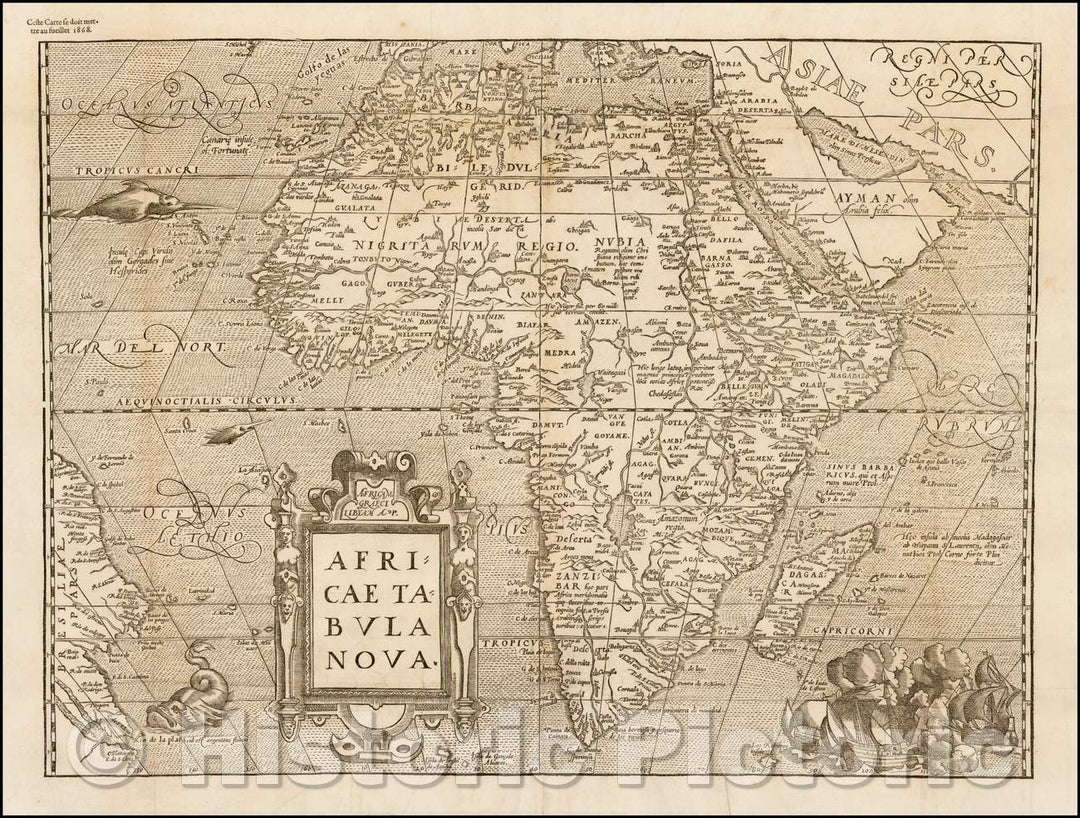 Historic Map - Africa Tabula Nova/Map of Africa by Francois De Belleforest, which appeared in the 1575 French edition of Munster's C<em>osmographia, 1575 - Vintage Wall Art