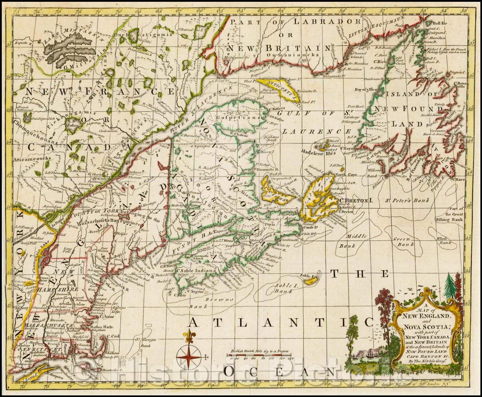 Historic Map - A of New England and Nova Scotia; with part of Canada, New York and New Britain & the adjacent Islands of New Found Land and Cape Breton, 1758 - Vintage Wall Art