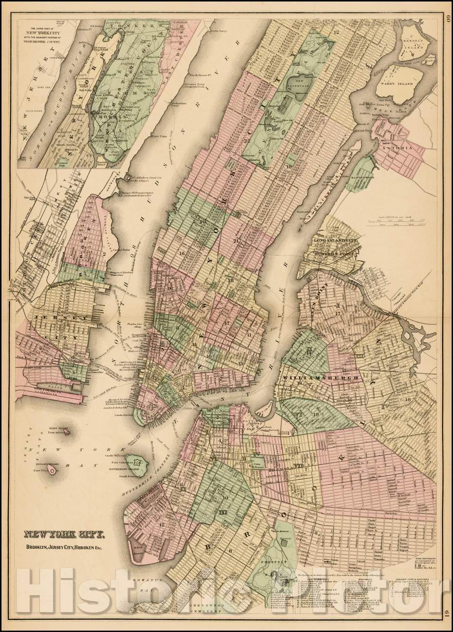 Historic Map - New York City, Brooklyn, Jersey City, Hoboken, Etc, 1873, O.W. Gray v2