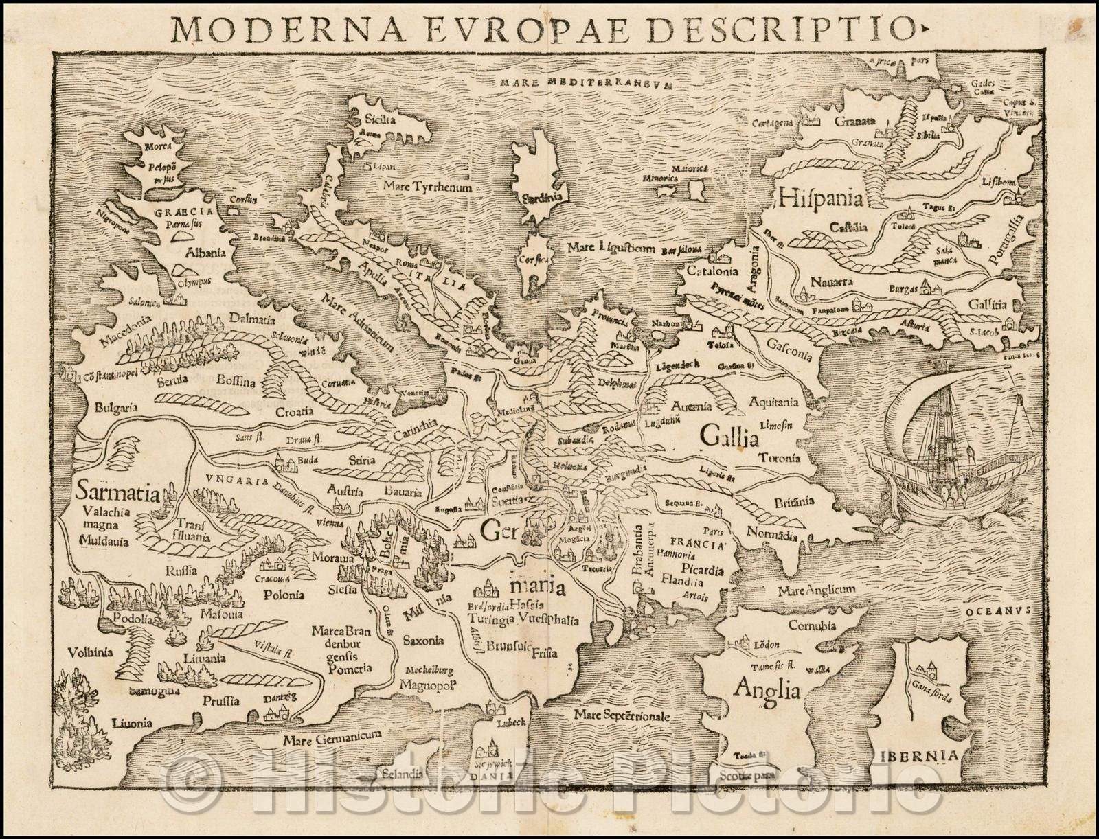 Historic Map - Moderna Europae Descriptio (First Map of the Continent of Europe!), 1550, Sebastian M?nster v2