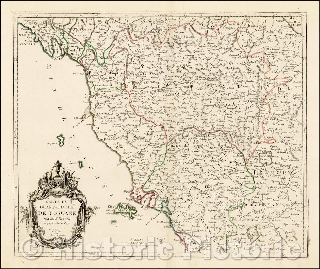 Historic Map - Carte Du Grand-Duche De Toscane/Regional Map of the State of Milan and environs, published in Venice by Francois Santini, 1780, Paolo Santini - Vintage Wall Art