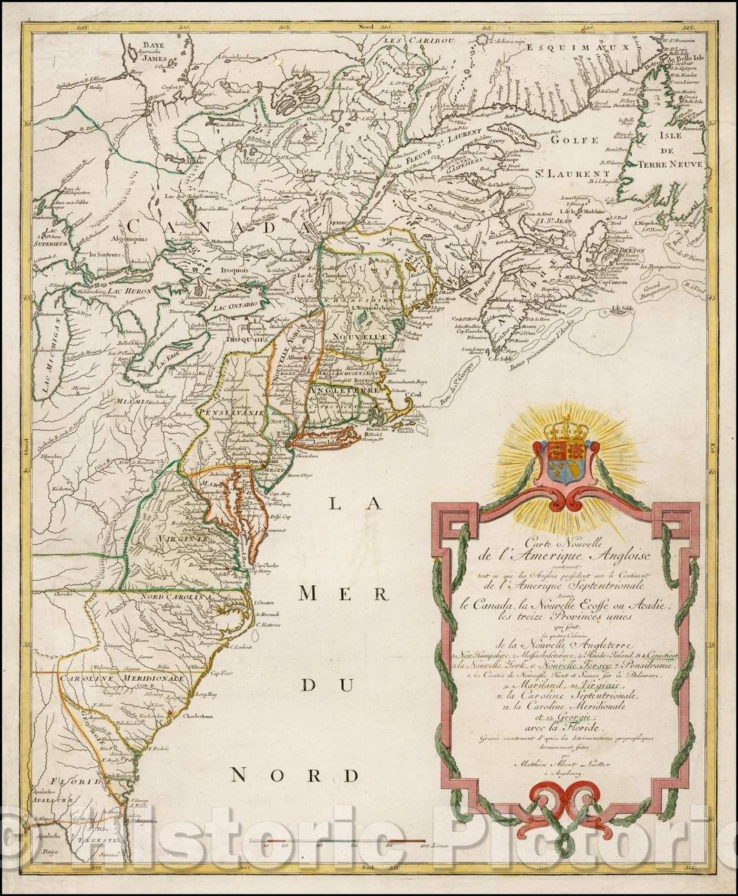 Historic Map - Nouvelle de L'Amerique Angloise contenant tout ce que les Anglois po :: Amerique Angloise containing everything that the English possess, 1776 - Vintage Wall Art