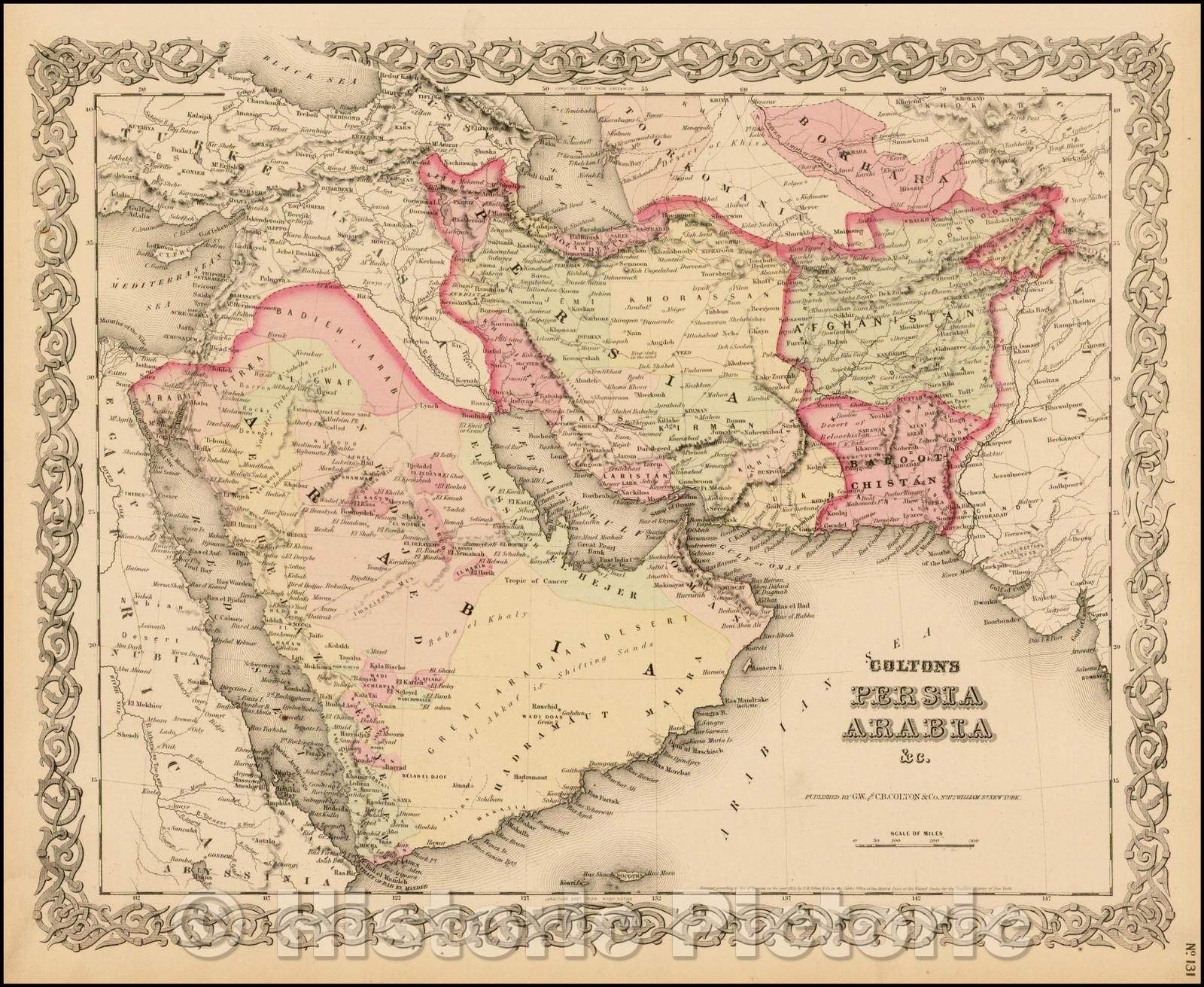 Historic Map - Persia Arabia, 1865, G.W. & C.B. Colton - Vintage Wall Art