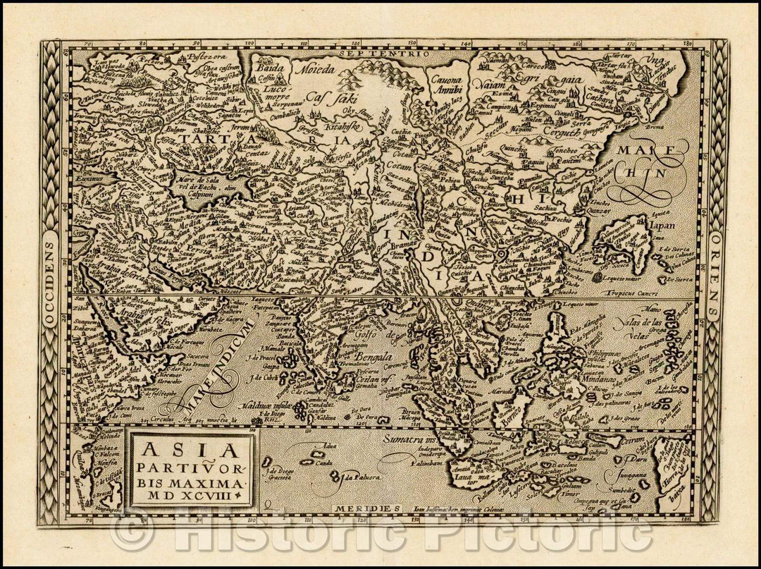 Historic Map - Asia Partiu Orbis Maxima, 1598, Matthias Quad - Vintage Wall Art