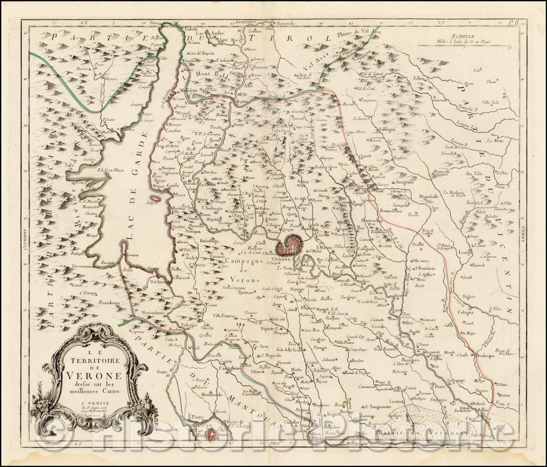 Historic Map - Le Territoire de Verone dressee sur les meillures Cartes :: Regional of the Territory of Verona and environs, Venice by Francois Santini, 1776 - Vintage Wall Art