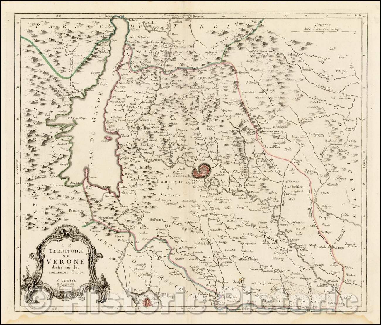 Historic Map - Le Territoire de Verone dressee sur les meillures Cartes :: Regional of the Territory of Verona and environs, Venice by Francois Santini, 1776 - Vintage Wall Art