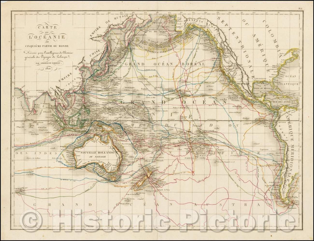 Historic Map - Carte de L'Oceanie ou Cinquieme Partie Du Monde/Map of the Southern part of the Pacific, 1821, Pierre Fran?is Tardieu - Vintage Wall Art