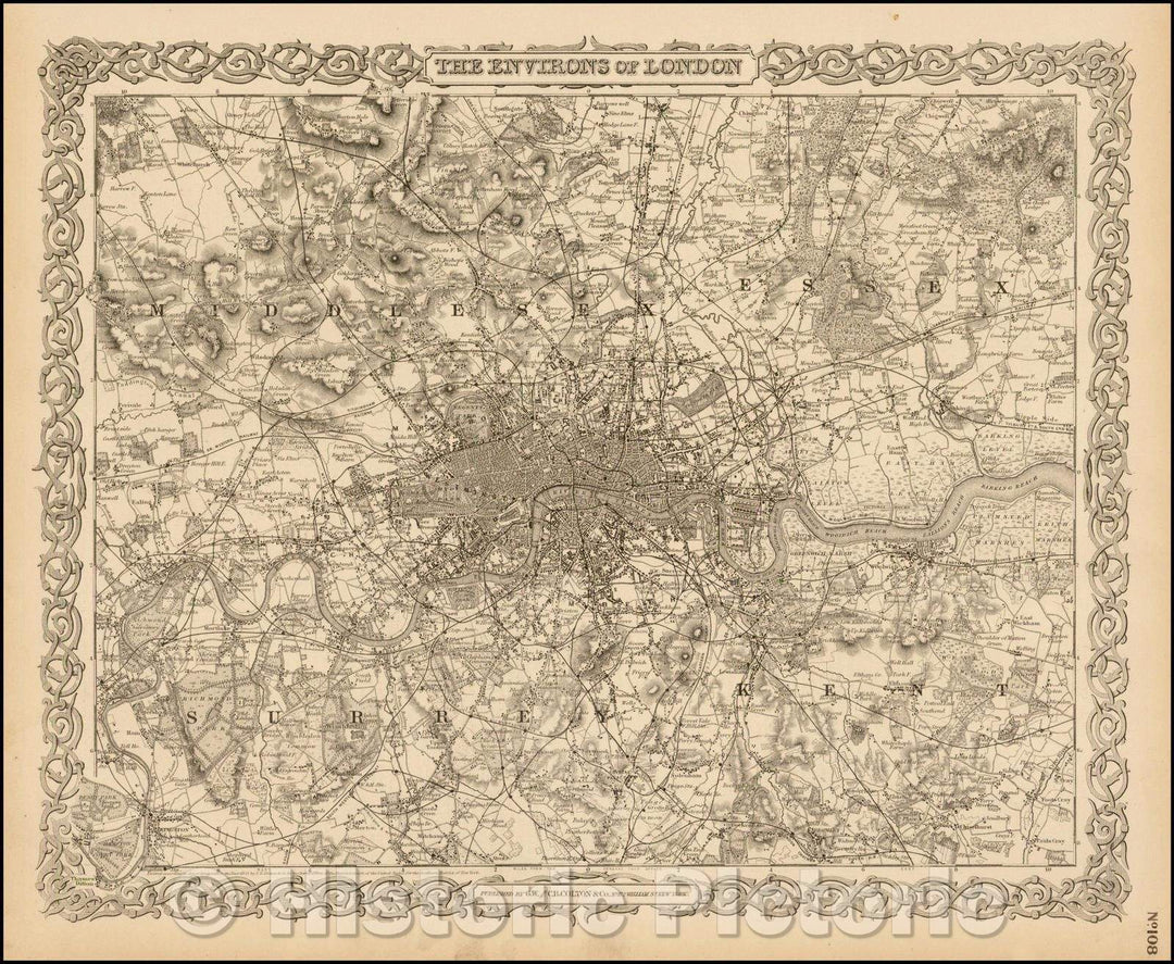 Historic Map - The Environs of London, 1865, Joseph Hutchins Colton - Vintage Wall Art