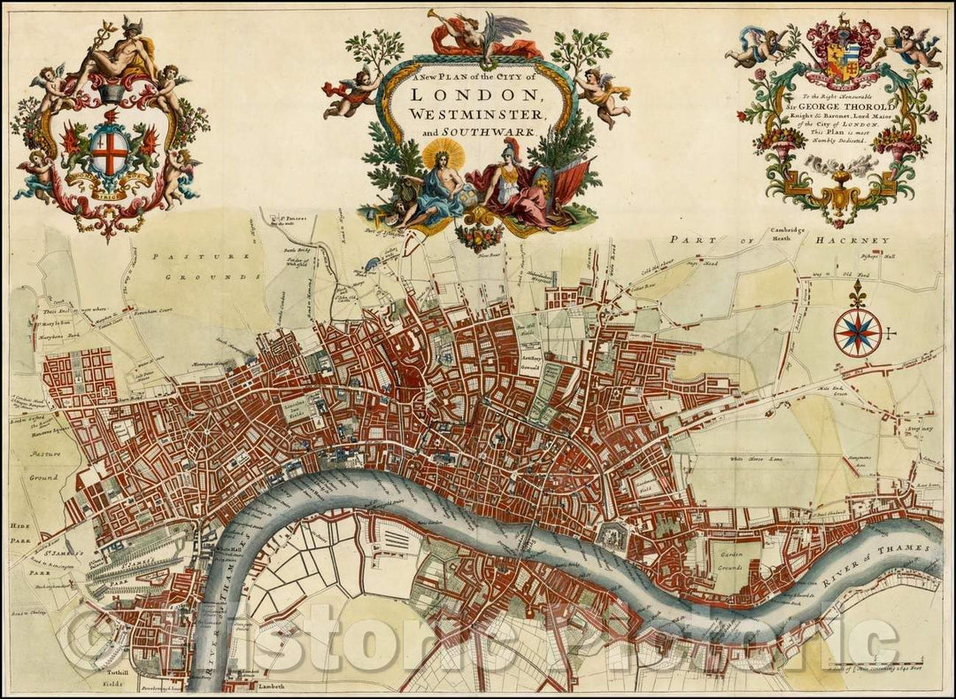 Historic Map - A New Plan of the City of London, Westminster and Southwark, 1720, John Strype - Vintage Wall Art