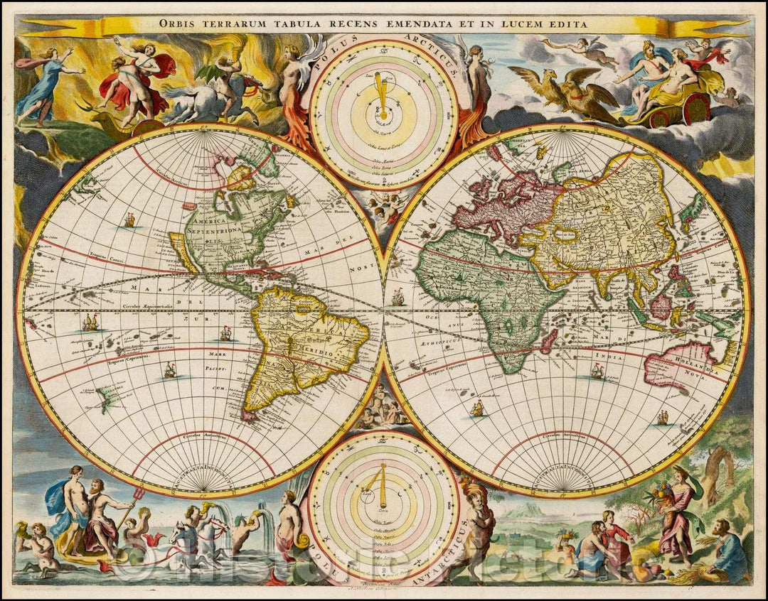 Historic Map - Orbis Terrarum Tabula Recens Emendata et in Lucem Edita/World Map, 1682, Daniel Stoopendahl - Vintage Wall Art