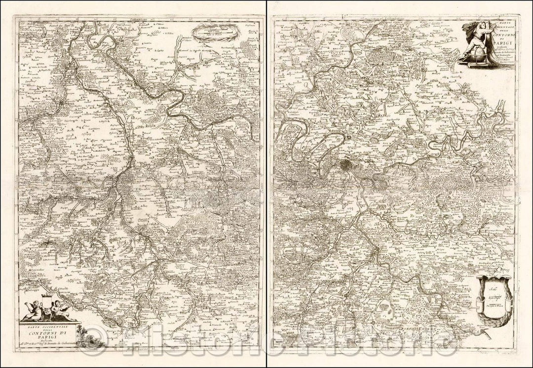 Historic Map - Parte Occidentale Delli Contorni Di Parigi (and) Parte Occidentale Delli Contorni Di Parigi/Western Delli Outlines Of Paris, 1690 - Vintage Wall Art