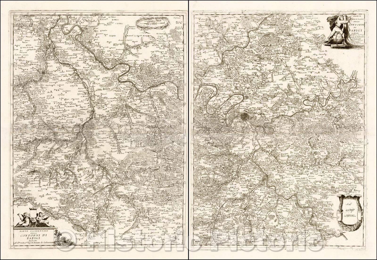 Historic Map - Parte Occidentale Delli Contorni Di Parigi (and) Parte Occidentale Delli Contorni Di Parigi/Western Delli Outlines Of Paris, 1690 - Vintage Wall Art