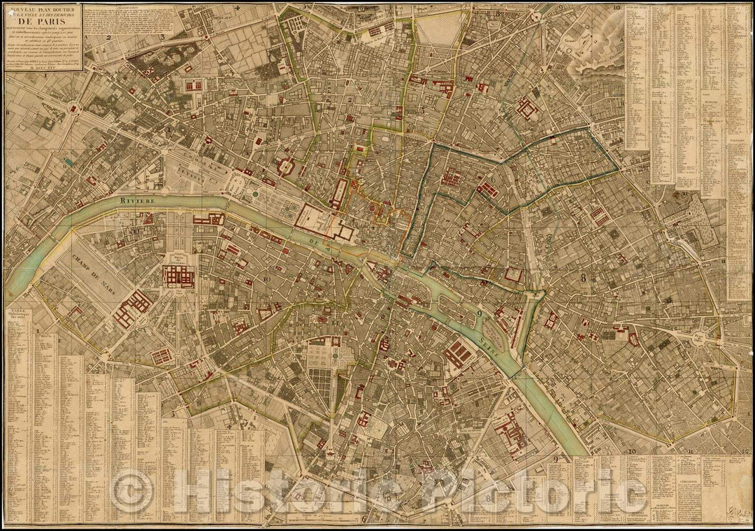 Historic Map - Nouveau Plan Routier de la Ville et Faubourgs de Paris ou se trouvent tous les changements augmentations :: Plan of Paris,"Banlieue de Paris, 1825 - Vintage Wall Art