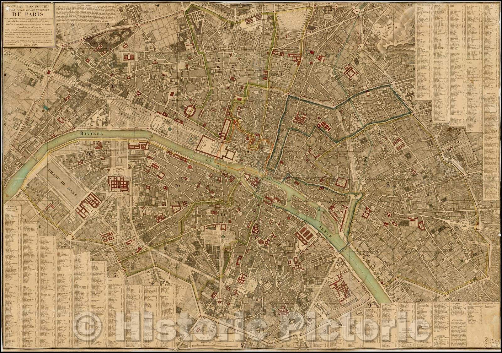 Historic Map - Nouveau Plan Routier de la Ville et Faubourgs de Paris ou se trouvent tous les changements augmentations :: Plan of Paris,"Banlieue de Paris, 1825 - Vintage Wall Art