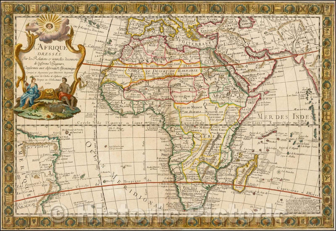 Historic Map - L'Afrique Dressee Sur les Relations & nouvelles decouvertes de Differens Voyageurs / 1760 edition of Desnos's Map of Africa, 1760 - Vintage Wall Art