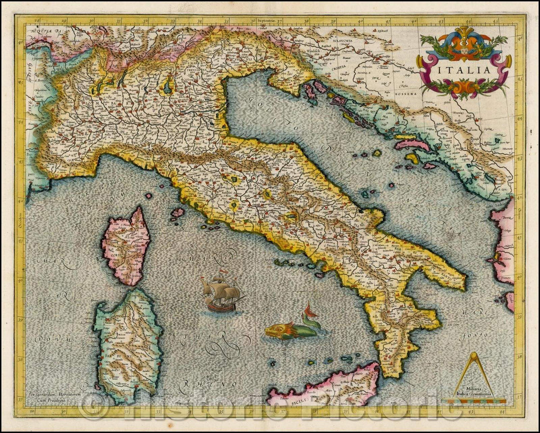 Historic Map - Italy, 1589, Gerard Mercator v1