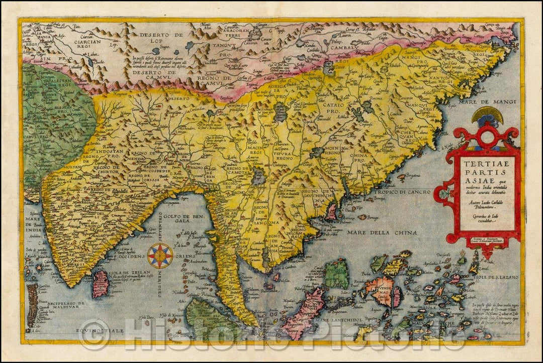 Historic Map - Tertiae Partis Asiae quae modernis India orientalis dicitur acurata delineatio Autore Iacobo Castaldo Pedemontano, 1578, Gerard de Jode - Vintage Wall Art