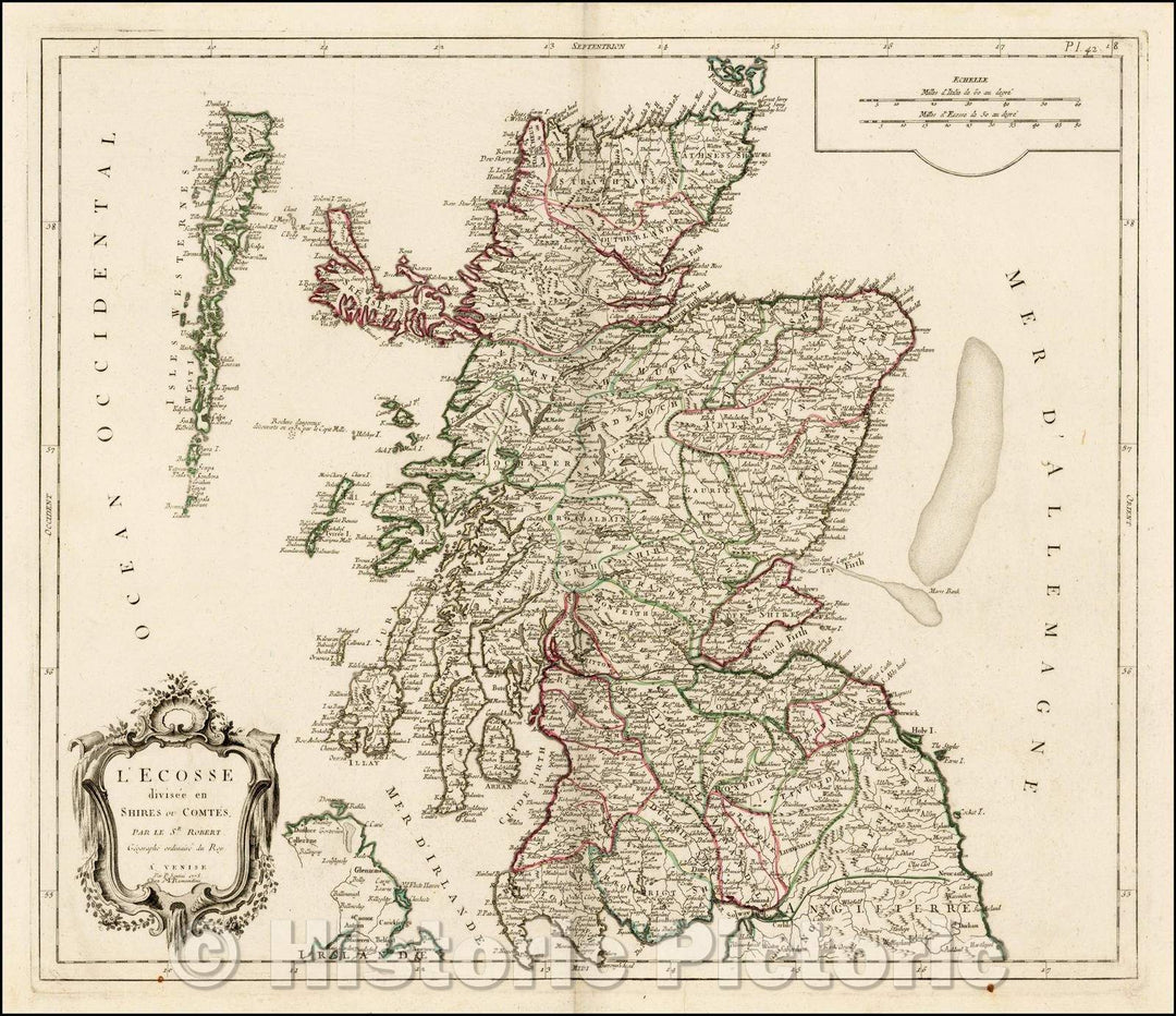 Historic Map - L'Ecosse divisee en Shires ou Comtes/Italian Map of Scotland, provinces and counties, 1778, Paolo Santini - Vintage Wall Art