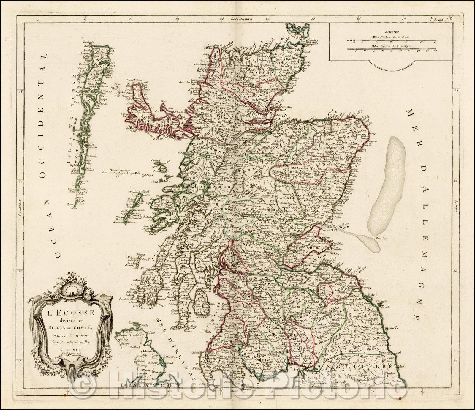 Historic Map - L'Ecosse divisee en Shires ou Comtes/Italian Map of Scotland, provinces and counties, 1778, Paolo Santini - Vintage Wall Art