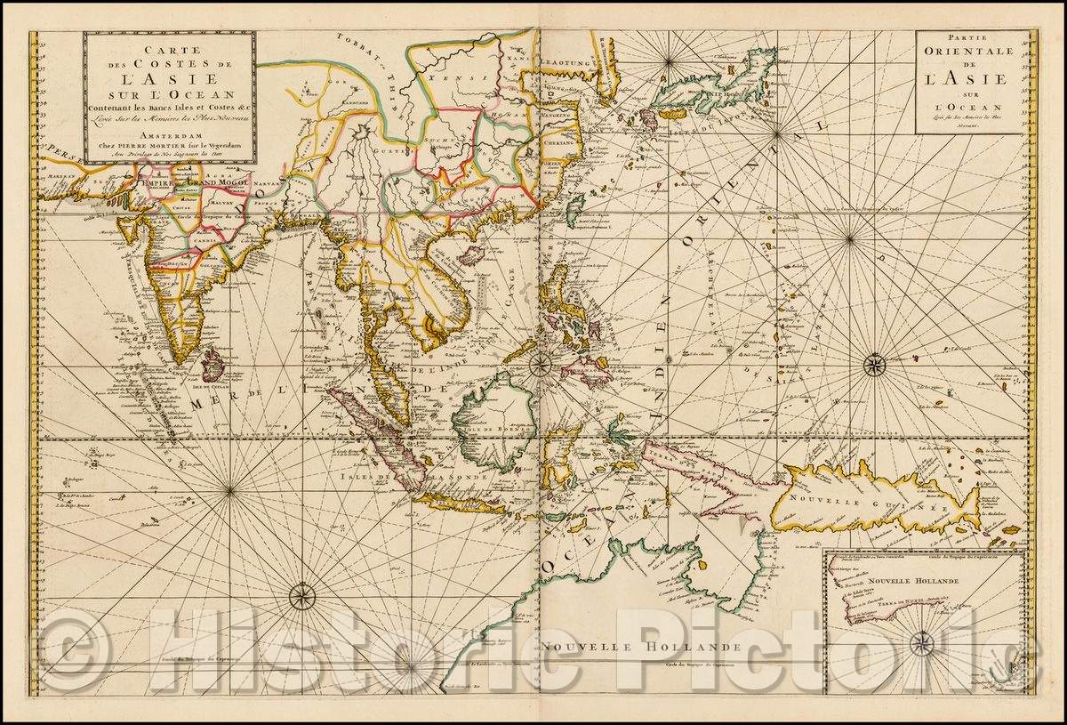 Historic Map - Carte des Costes de L'Asie Sur L'Ocean Contenant les Bancs Isle et Costes &c / 17th-century Map of South and East Asia and Australia, 1693 - Vintage Wall Art