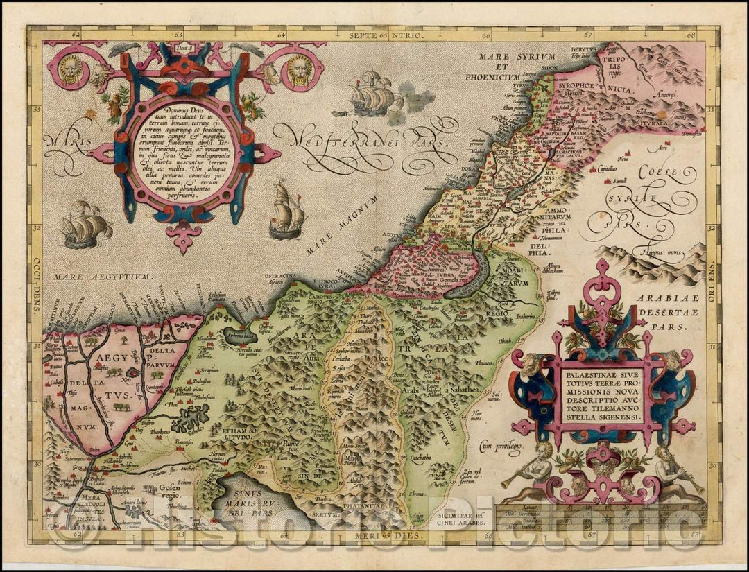 Historic Map - Palaestinae Sive Totius Terrae Promissionis Nova Descriptio Auctore Tilemanno Stella Sigenensi :: Holy Lands with Egypt, 1598 - Vintage Wall Art